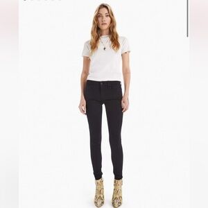 [2] MOTHER Jeans High Waisted Looker Distressed Skinny Black Denim